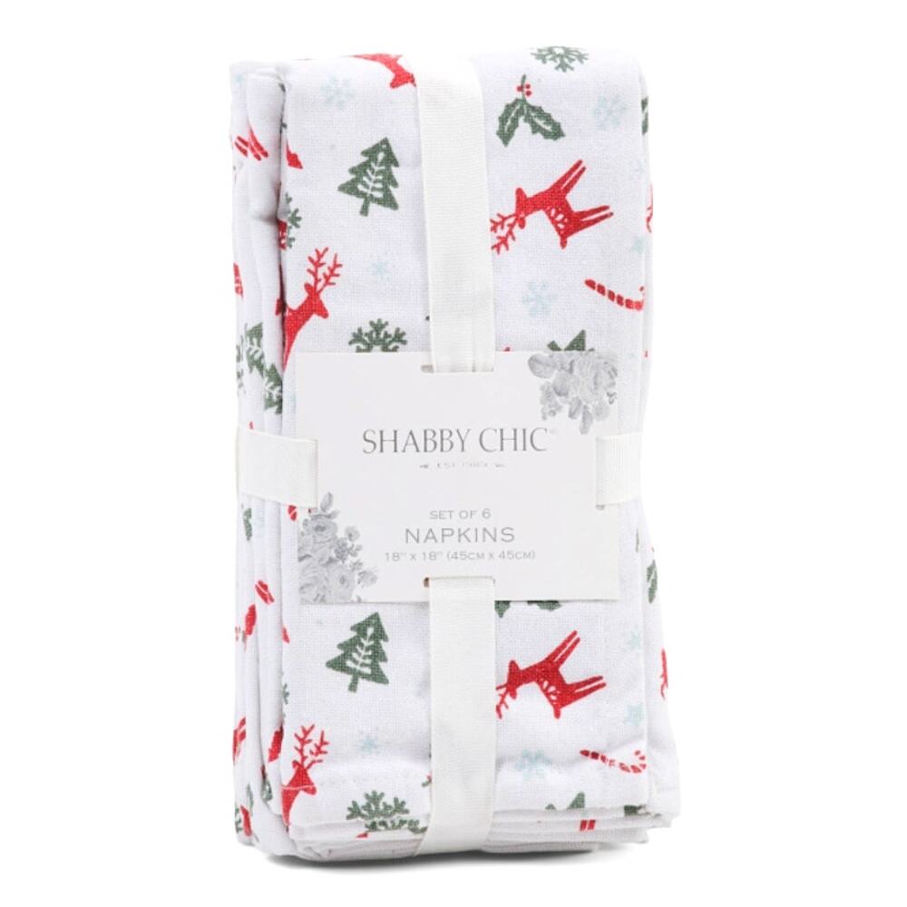 Shabby Chic Christmas Dinner Napkins Set of 6 Reindeer Candy Cane Holly 18x18